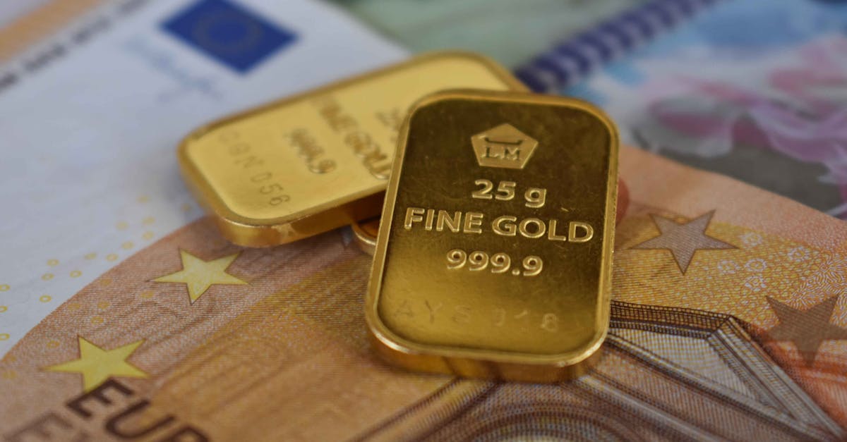 Detailed view of gold bullion bars placed on European currency euro banknotes, symbolizing wealth and investment.