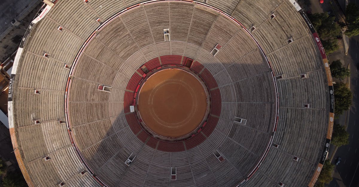 Drone shot of Plaza de Toros México in Ciudad de México, showcasing its architectural design.