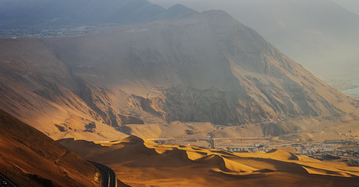 Stunning aerial view of the arid desert landscape near Iquique, Chile.