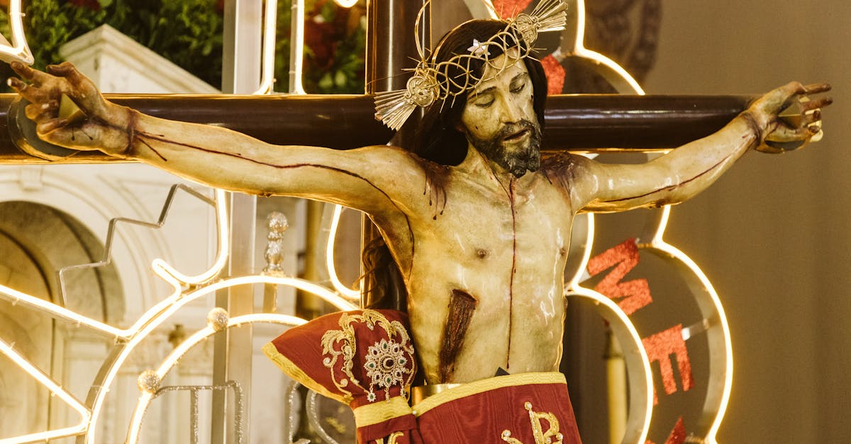 Close-up of a detailed crucifixion statue in a church in Tepatitlán de Morelos, Mexico.