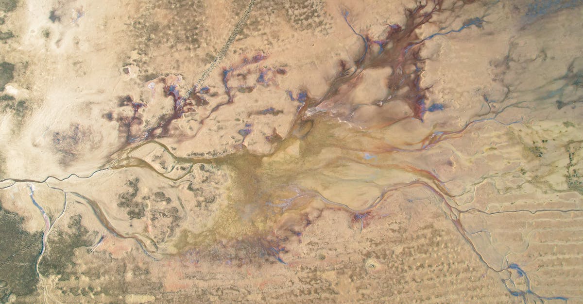 Aerial image showcasing complex natural patterns and earthy tones in rugged terrain.