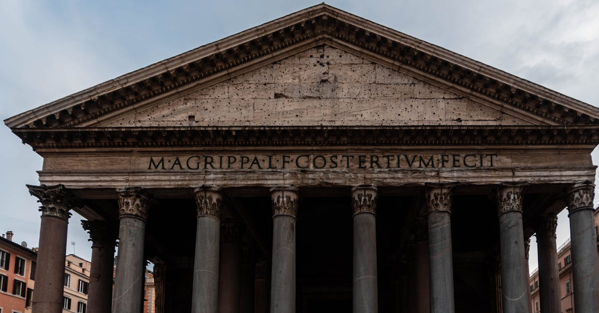 Close-up view of the iconic Pantheon facade in Rome, showcasing its ancient Roman architecture.