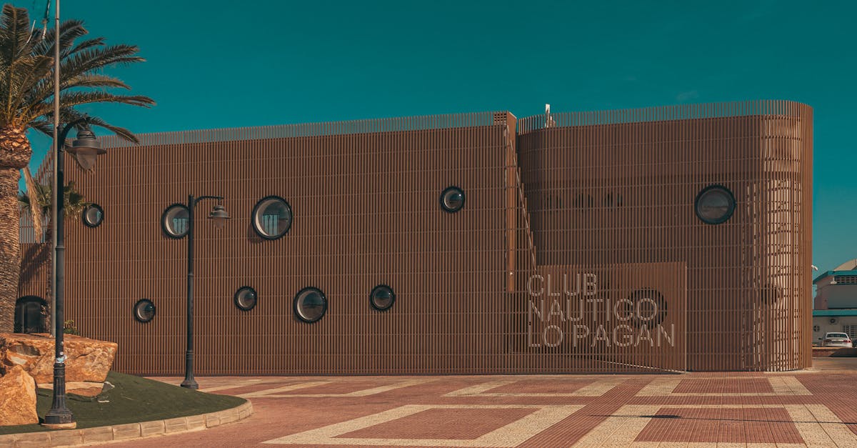 Stunning modern building at Lo Pagan Nautical Club in Santiago de la Ribera, Spain.