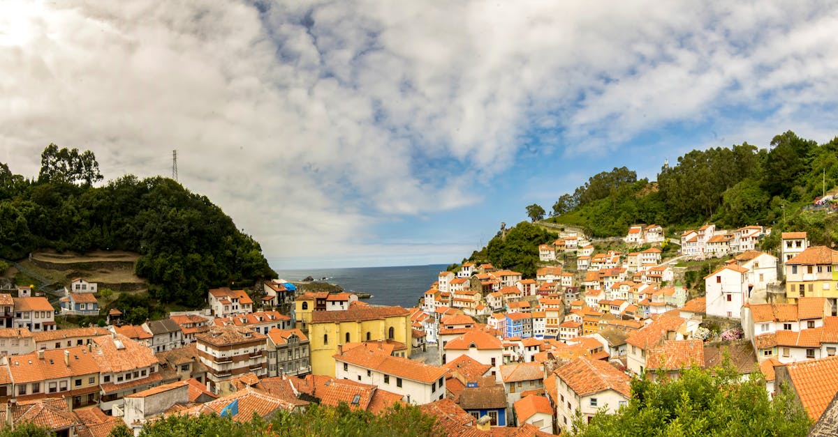 Panoramic view of Cudillero, Spain showcasing colorful houses and the sea.