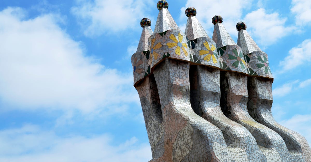 Close-up of the ornate chimneys on Casa Batlló in Barcelona, Spain.