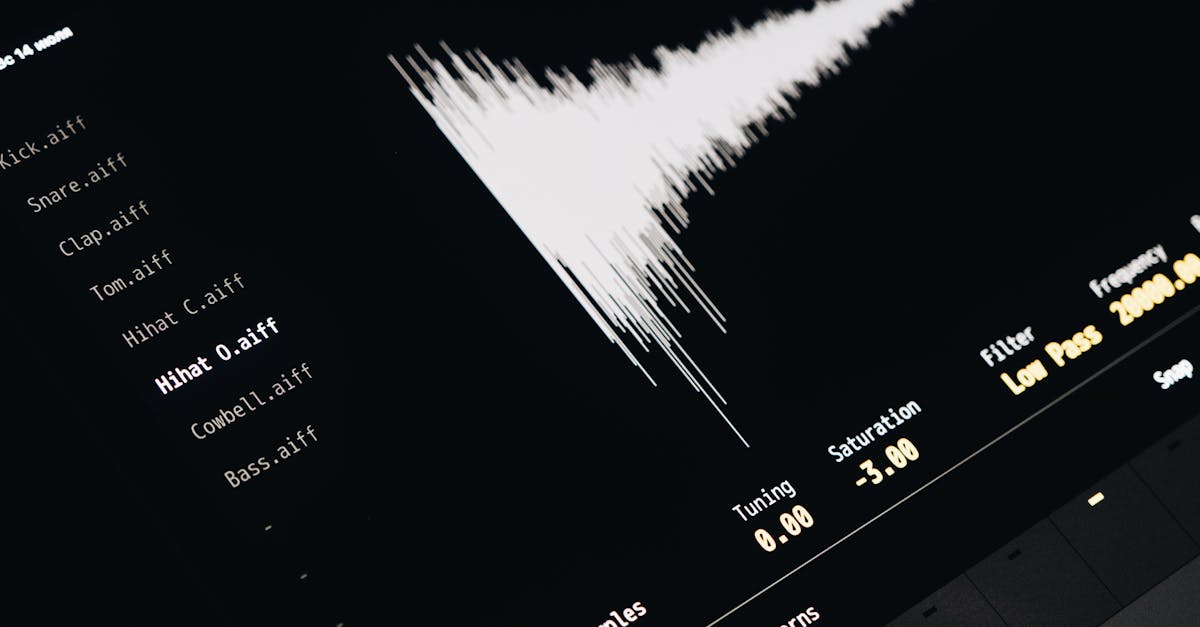 Close-up of a digital audio editing interface displaying sound waves and file names.