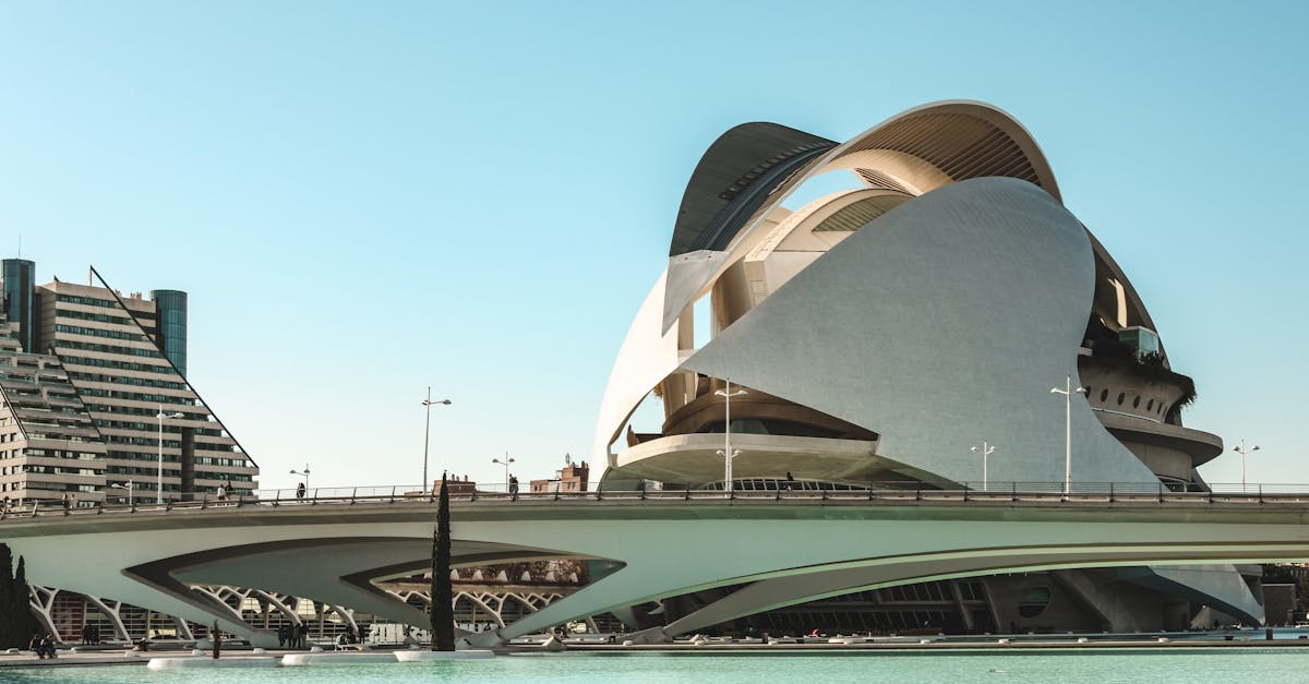 Contemporary design of Valencia's City of Arts and Sciences with clear blue sky.