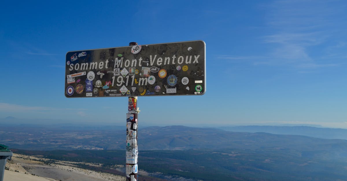 Iconic Mont Ventoux summit sign against a clear blue sky, Vaucluse, France.