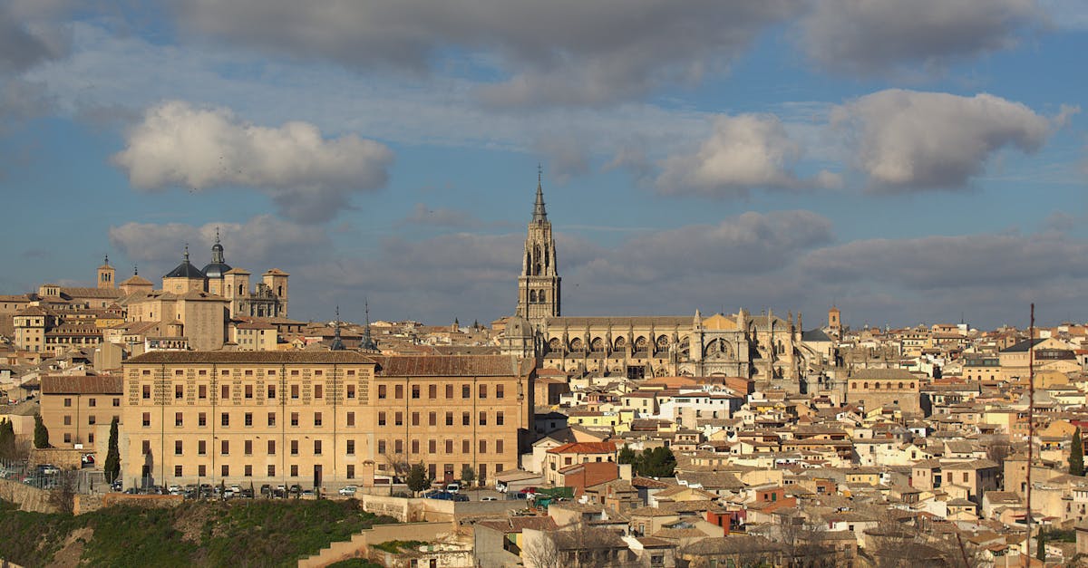 Skyline of Toledo, Spain with historic architecture and cathedral.