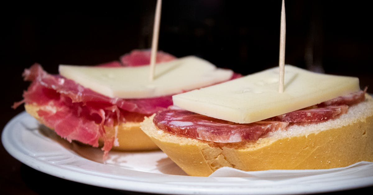 Close view of traditional Spanish tapas with salami and cheese on a plate.