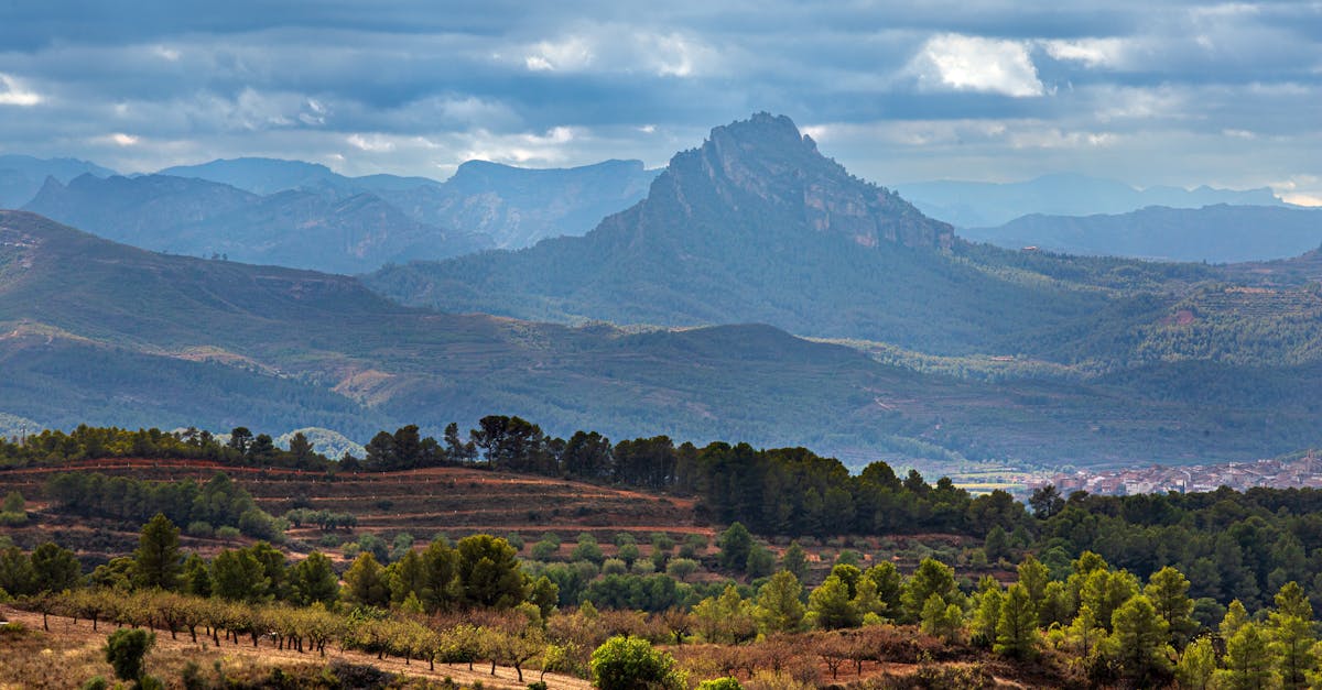 Scenic view of Catalonia's rugged terrain with lush greenery and towering peaks under a cloudy sky.