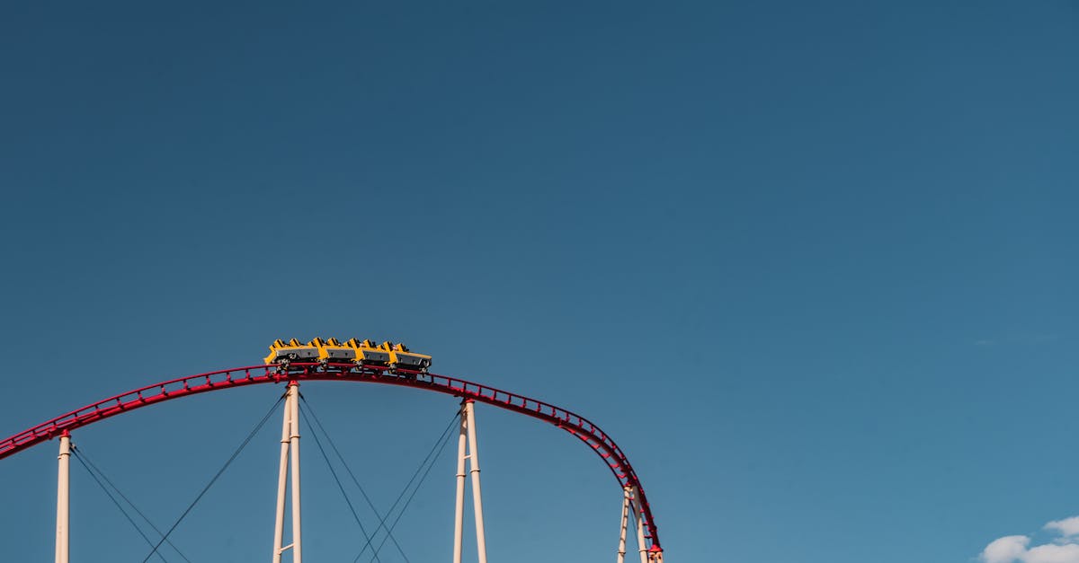 Captivating view of a roller coaster under clear blue sky, capturing adventure and thrill.