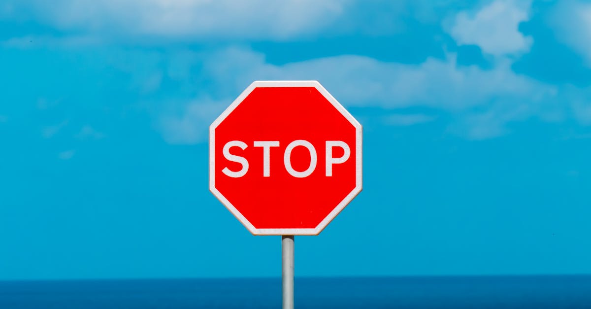 Red stop sign with ocean and sky, contrasting colors in outdoor setting.