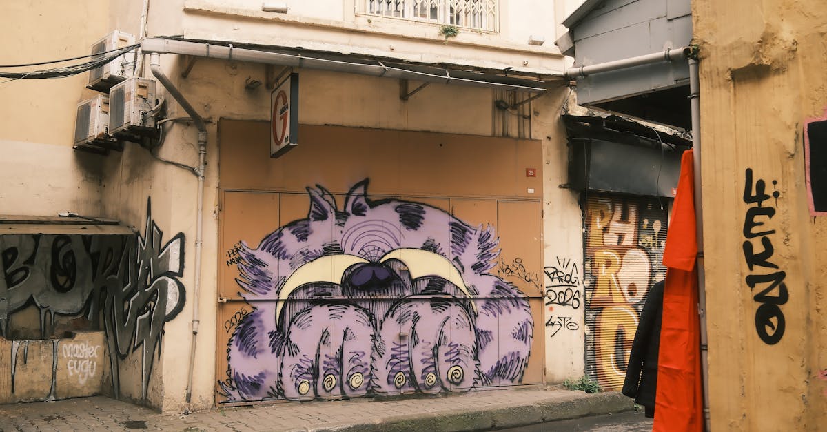 Colorful graffiti art on a building facade in a city alley, showcasing urban creativity.