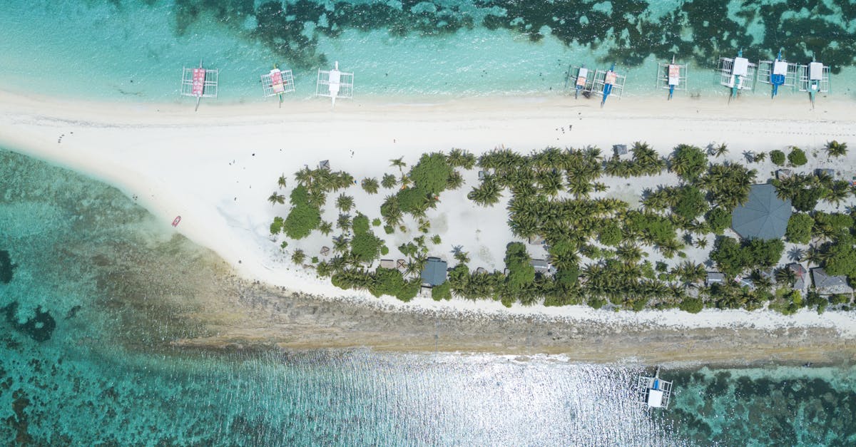 A breathtaking aerial shot of a pristine tropical island beach with clear waters in the Philippines.